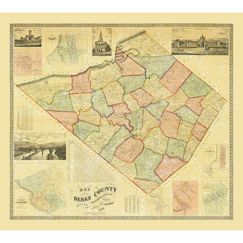 Berks County Pennsylvania - Bridgens 1860 Black Modern Wood Framed Art Print with Double Matting by Bridgens