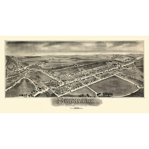 Bernville Pennsylvania - Moyer 1898 Gold Ornate Wood Framed Art Print with Double Matting by Moyer