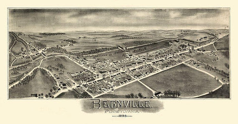 Bernville Pennsylvania - Moyer 1898 Black Ornate Wood Framed Art Print with Double Matting by Moyer