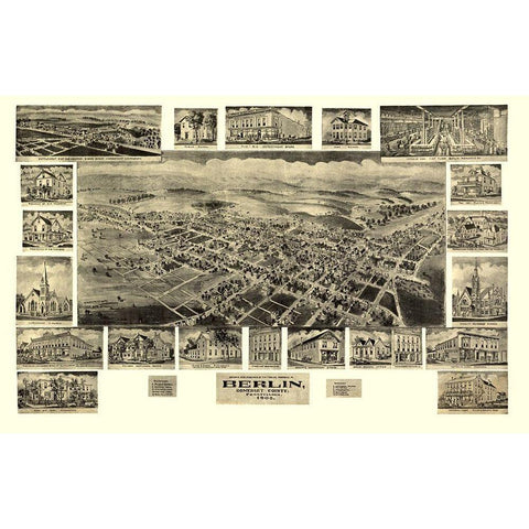 Berlin Pennsylvania - Fowler 1905 Gold Ornate Wood Framed Art Print with Double Matting by Fowler