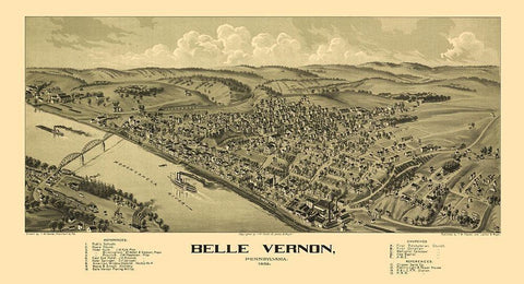 Belle Vernon Pennsylvania - Moyer 1902 Black Ornate Wood Framed Art Print with Double Matting by Moyer