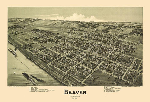 Beaver Pennsylvania - Moyer 1900 Black Ornate Wood Framed Art Print with Double Matting by Moyer