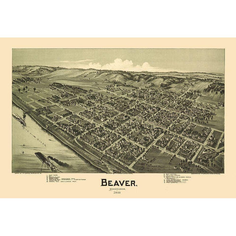 Beaver Pennsylvania - Moyer 1900 White Modern Wood Framed Art Print by Moyer