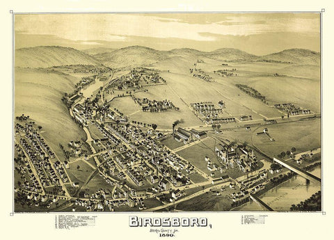 Birdsboro Pennsylvania - Downs 1890 Black Ornate Wood Framed Art Print with Double Matting by Downs
