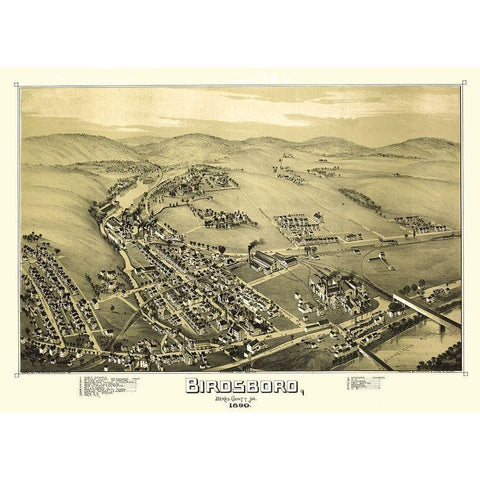 Birdsboro Pennsylvania - Downs 1890 Black Modern Wood Framed Art Print with Double Matting by Downs