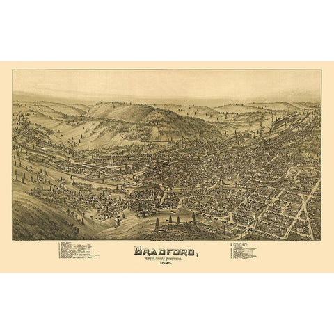 Bradford Pennsylvania - Moyer 1895 Gold Ornate Wood Framed Art Print with Double Matting by Moyer