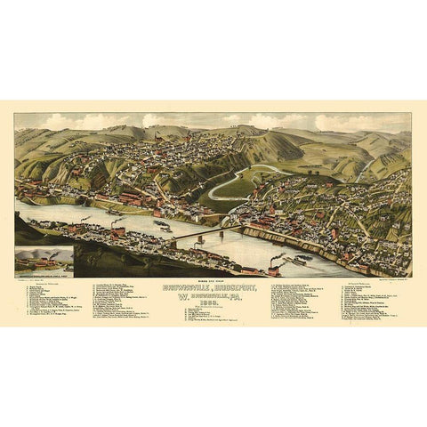 Brownsville Pennsylvania - Jones 1883 Black Modern Wood Framed Art Print with Double Matting by Jones