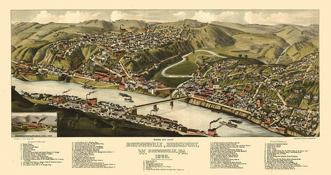 Brownsville Pennsylvania - Jones 1883 Black Ornate Wood Framed Art Print with Double Matting by Jones