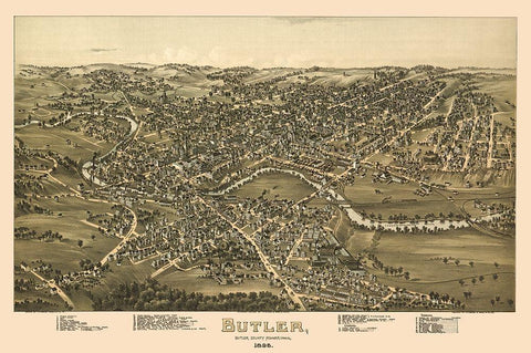 Butler Pennsylvania - Moyer 1896 Black Ornate Wood Framed Art Print with Double Matting by Moyer