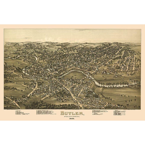 Butler Pennsylvania - Moyer 1896 Black Modern Wood Framed Art Print with Double Matting by Moyer