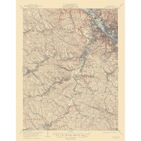 Carnegie Pennsylvania Quad - USGS 1906 Black Modern Wood Framed Art Print with Double Matting by USGS