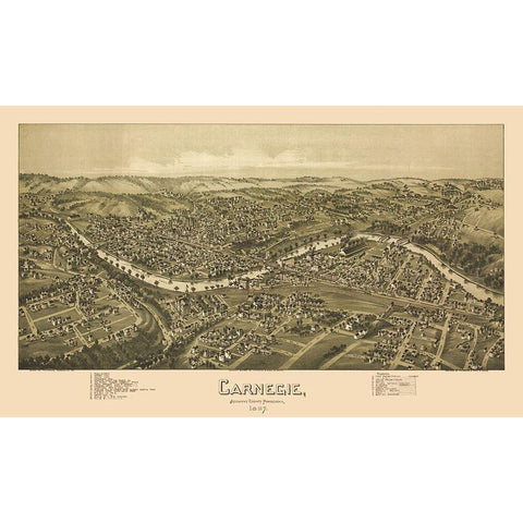 Carnegie Pennsylvania - Fowler 1897 White Modern Wood Framed Art Print by Fowler
