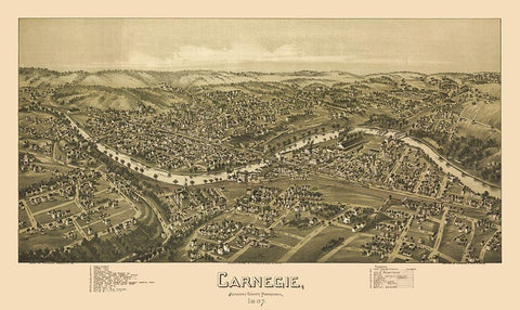 Carnegie Pennsylvania - Fowler 1897 Black Ornate Wood Framed Art Print with Double Matting by Fowler