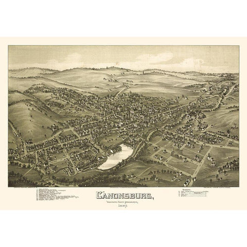 Canonsburg Pennsylvania - Fowler 1897 Black Modern Wood Framed Art Print with Double Matting by Fowler