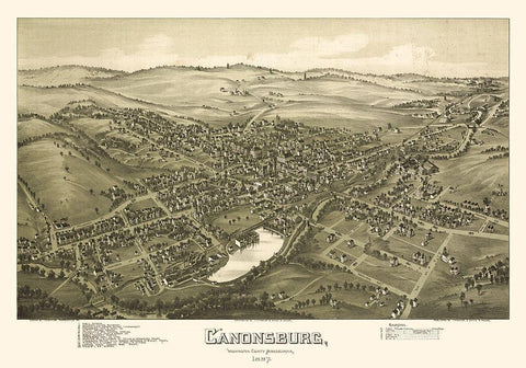 Canonsburg Pennsylvania - Fowler 1897 Black Ornate Wood Framed Art Print with Double Matting by Fowler