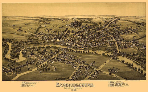 Cambridgeboro Pennsylvania - Fowler 1895 Black Ornate Wood Framed Art Print with Double Matting by Fowler
