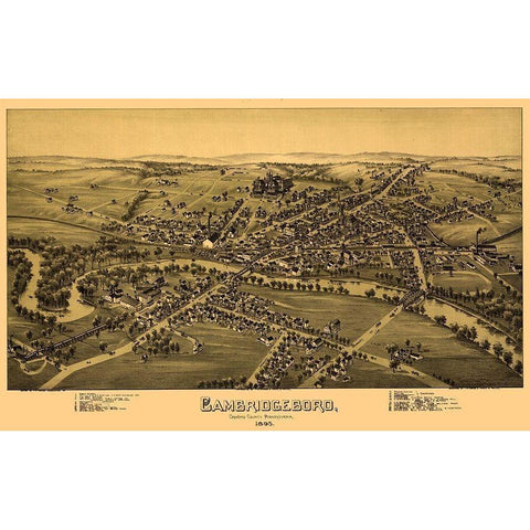 Cambridgeboro Pennsylvania - Fowler 1895 Black Modern Wood Framed Art Print with Double Matting by Fowler