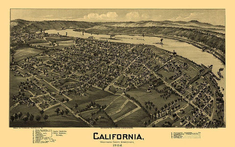 California Pennsylvania - Fowler 1902 Black Ornate Wood Framed Art Print with Double Matting by Fowler