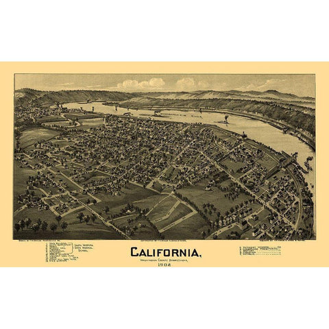 California Pennsylvania - Fowler 1902 Black Modern Wood Framed Art Print by Fowler