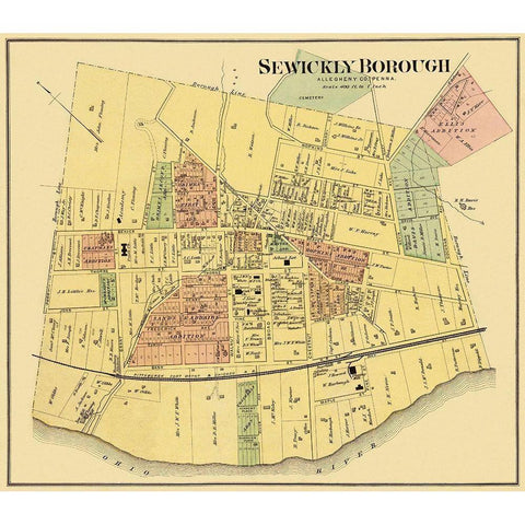 Sewickly Pennsylvania Landowner - Titus 1877 Gold Ornate Wood Framed Art Print with Double Matting by Titus