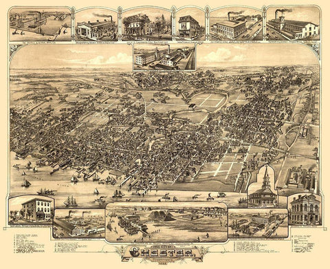 Chester Pennsylvania - Bailey 1885 Black Ornate Wood Framed Art Print with Double Matting by Bailey