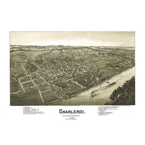 Charleroi Pennsylvania - Moyer 1897 Black Modern Wood Framed Art Print with Double Matting by Moyer