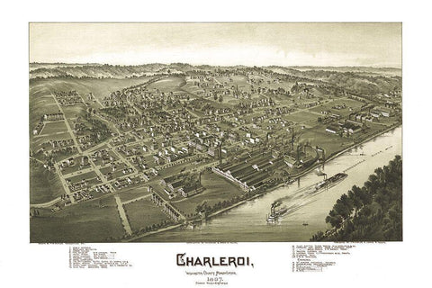 Charleroi Pennsylvania - Moyer 1897 Black Ornate Wood Framed Art Print with Double Matting by Moyer