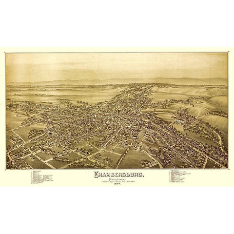 Chambersburg Pennsylvania - Moyer 1894 Gold Ornate Wood Framed Art Print with Double Matting by Moyer
