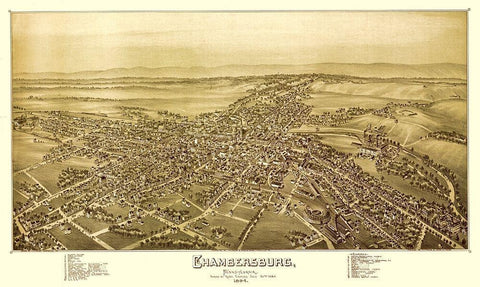 Chambersburg Pennsylvania - Moyer 1894 Black Ornate Wood Framed Art Print with Double Matting by Moyer