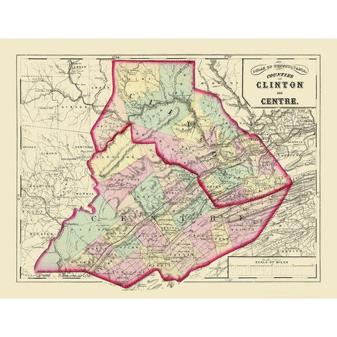 Clinton Centre Pennsylvania - Walling 1872 White Modern Wood Framed Art Print by Walling