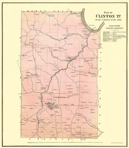 Clinton Pennsylvania Landowner - Mayer 1865 Black Ornate Wood Framed Art Print with Double Matting by Mayer