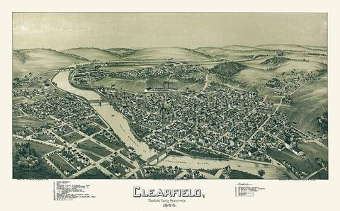Clearfield Pennsylvania - Moyer 1895 Black Ornate Wood Framed Art Print with Double Matting by Moyer