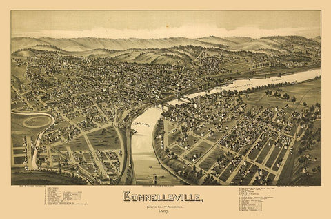 Connellsville Pennsylvania - Moyer 1897 Black Ornate Wood Framed Art Print with Double Matting by Moyer
