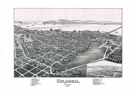 Columbia Pennsylvania - Moyer 1894 Black Ornate Wood Framed Art Print with Double Matting by Moyer