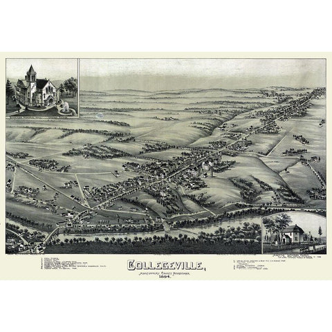 Collegeville Pennsylvania - Moyer 1894 Gold Ornate Wood Framed Art Print with Double Matting by Moyer