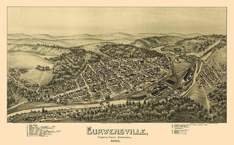 Curwensville Pennsylvania - Moyer 1895 Black Ornate Wood Framed Art Print with Double Matting by Moyer