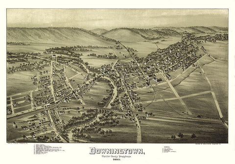 Downington Pennsylvania - Fowler 1893 Black Ornate Wood Framed Art Print with Double Matting by Fowler