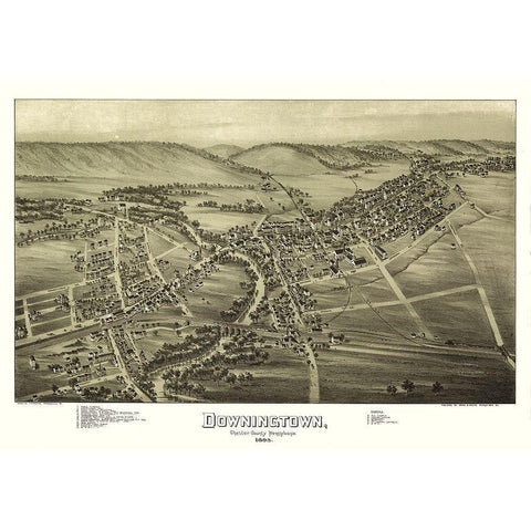 Downington Pennsylvania - Fowler 1893 Gold Ornate Wood Framed Art Print with Double Matting by Fowler