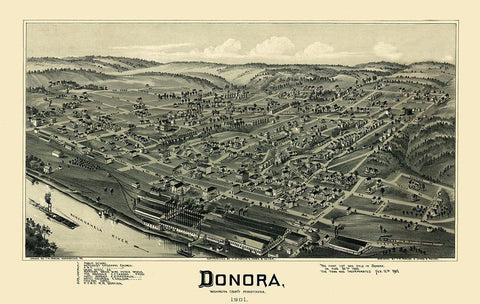 Donora Pennsylvania - Moyer 1901 Black Ornate Wood Framed Art Print with Double Matting by Moyer