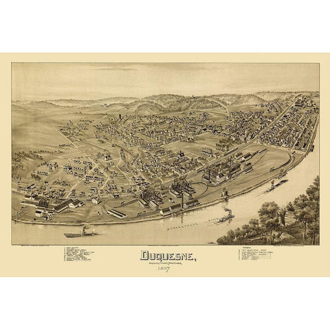 Duquesne Pennsylvania - Fowler 1897 Black Modern Wood Framed Art Print with Double Matting by Fowler