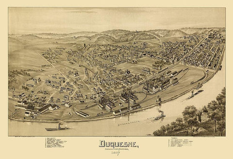 Duquesne Pennsylvania - Fowler 1897 Black Ornate Wood Framed Art Print with Double Matting by Fowler