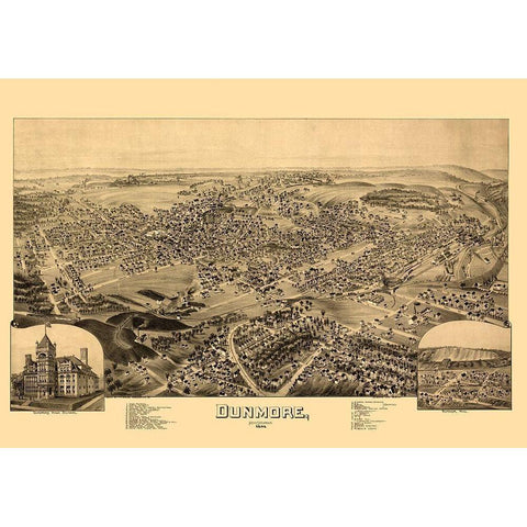Dunmore Pennsylvania - Fowler 1892 Black Modern Wood Framed Art Print by Fowler