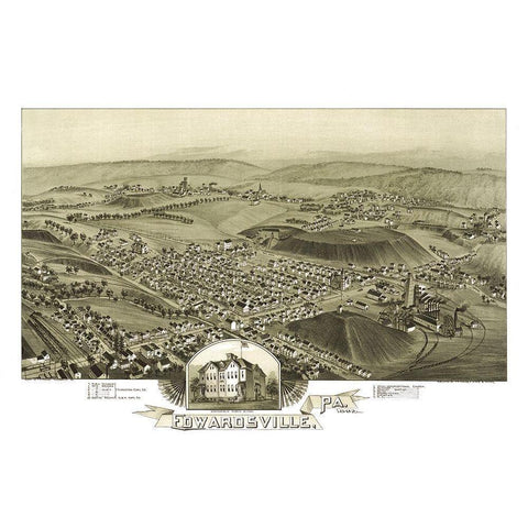 Edwardsville Pennsylvania - Fowler 1892 Black Modern Wood Framed Art Print with Double Matting by Fowler