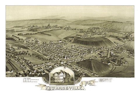 Edwardsville Pennsylvania - Fowler 1892 Black Ornate Wood Framed Art Print with Double Matting by Fowler