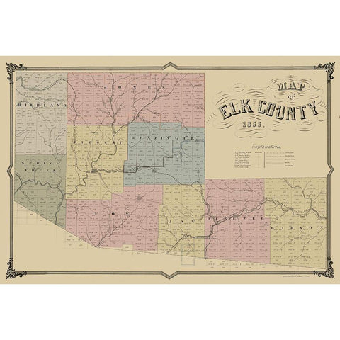 Elk County Pennsylvania - Philed 1855 Gold Ornate Wood Framed Art Print with Double Matting by Philed