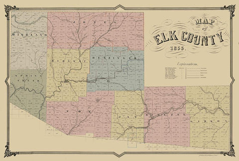 Elk County Pennsylvania - Philed 1855 Black Ornate Wood Framed Art Print with Double Matting by Philed