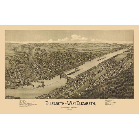 Elizabeth Pennsylvania - Fowler 1897 White Modern Wood Framed Art Print by Fowler