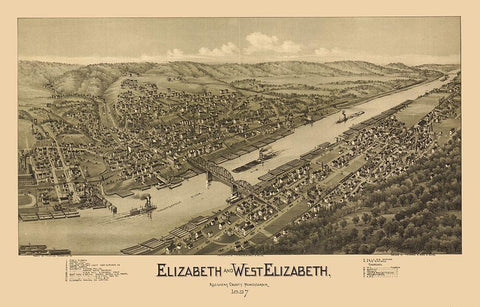 Elizabeth Pennsylvania - Fowler 1897 Black Ornate Wood Framed Art Print with Double Matting by Fowler