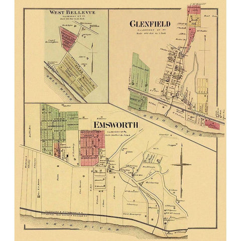 Emsworth, Glenfield Pennsylvania Landowner Gold Ornate Wood Framed Art Print with Double Matting by Hayes