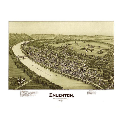 Emlenton Pennsylvania - Fowler 1897 Gold Ornate Wood Framed Art Print with Double Matting by Fowler